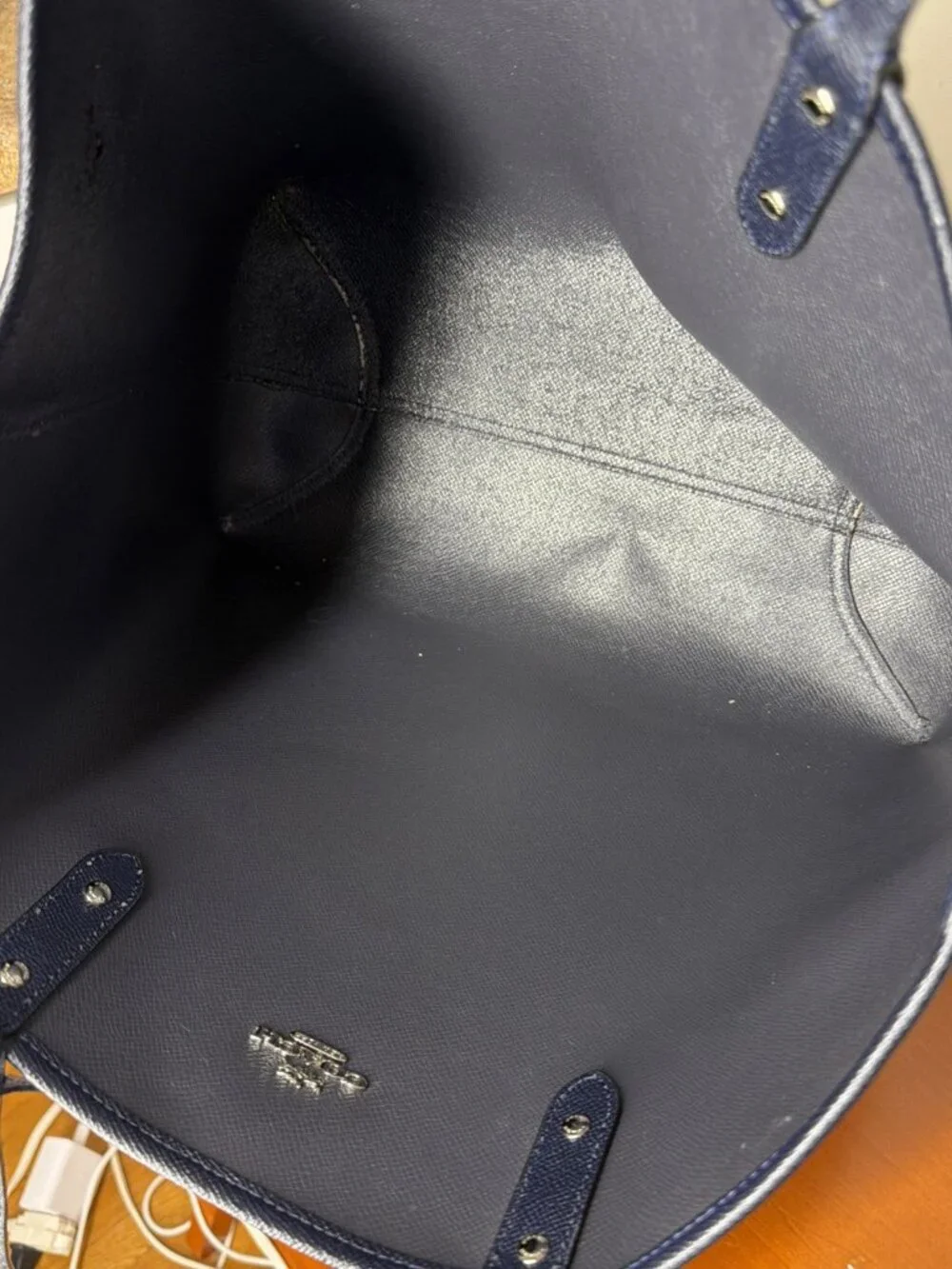 Coach Floral Reversible City Tote Navy Pebbled Leather Bag